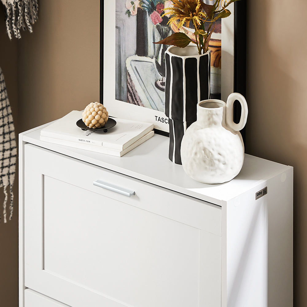 SoBuy FSR137-W Moderne Witte Schoenenkast met 2 Kleppen | Compact 60x25x80 cm