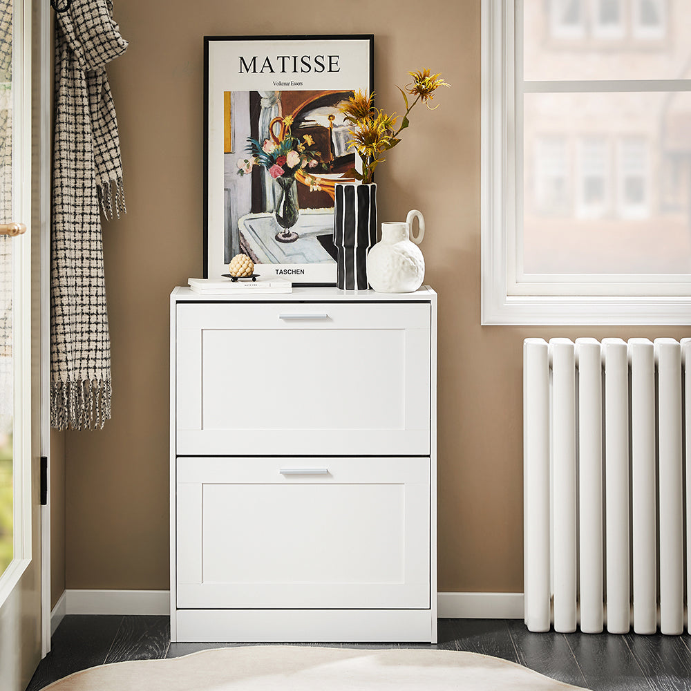 SoBuy FSR137-W Moderne Witte Schoenenkast met 2 Kleppen | Compact 60x25x80 cm