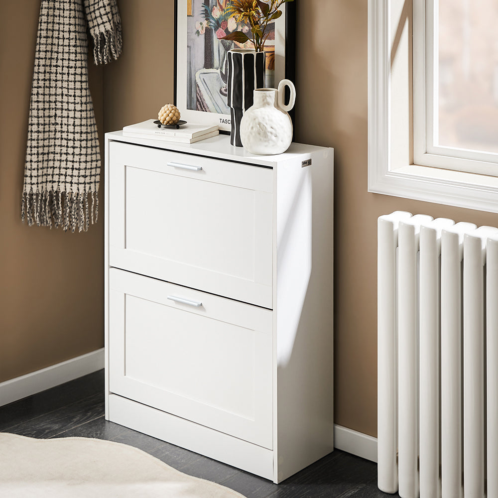 SoBuy FSR137-W Moderne Witte Schoenenkast met 2 Kleppen | Compact 60x25x80 cm