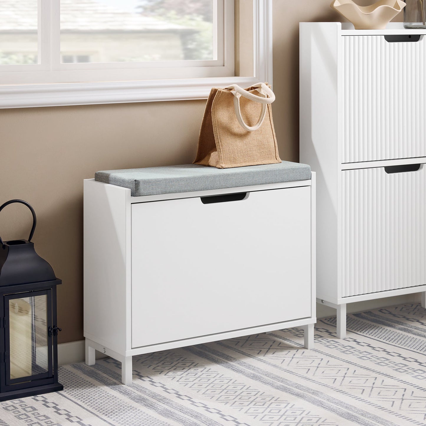 Sobuy Schoenenbank met opbergruimte en kussen – Wit – 60 x 24 x 52 cm – SoBuy FSR151-K-W