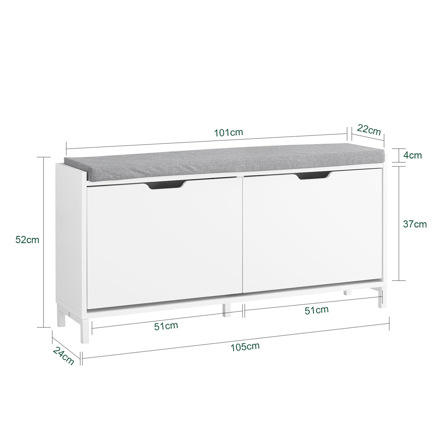 sobuy schoenenkast schoenenbank FSR151-L-W - 105 x 24 x 52 cm - wit met grijs kussen