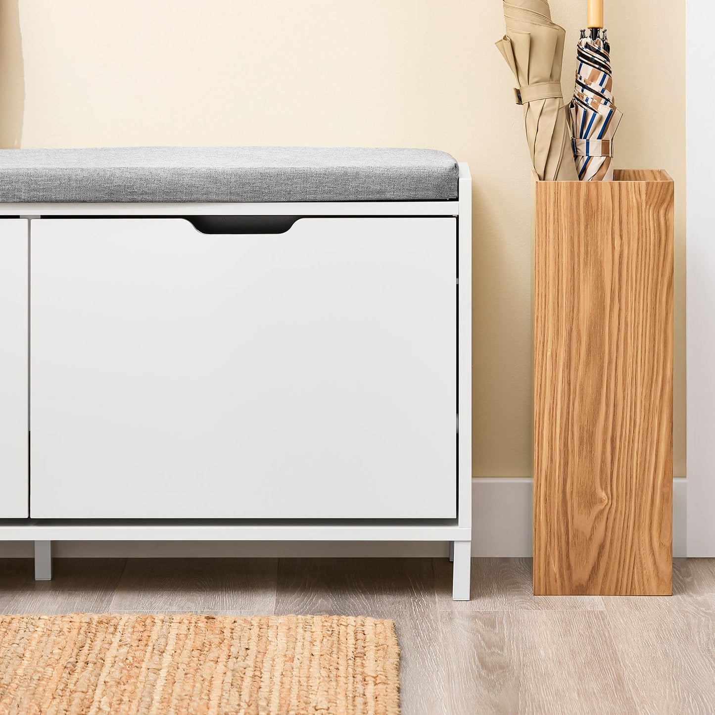sobuy schoenenkast schoenenbank FSR151-L-W - 105 x 24 x 52 cm - wit met grijs kussen