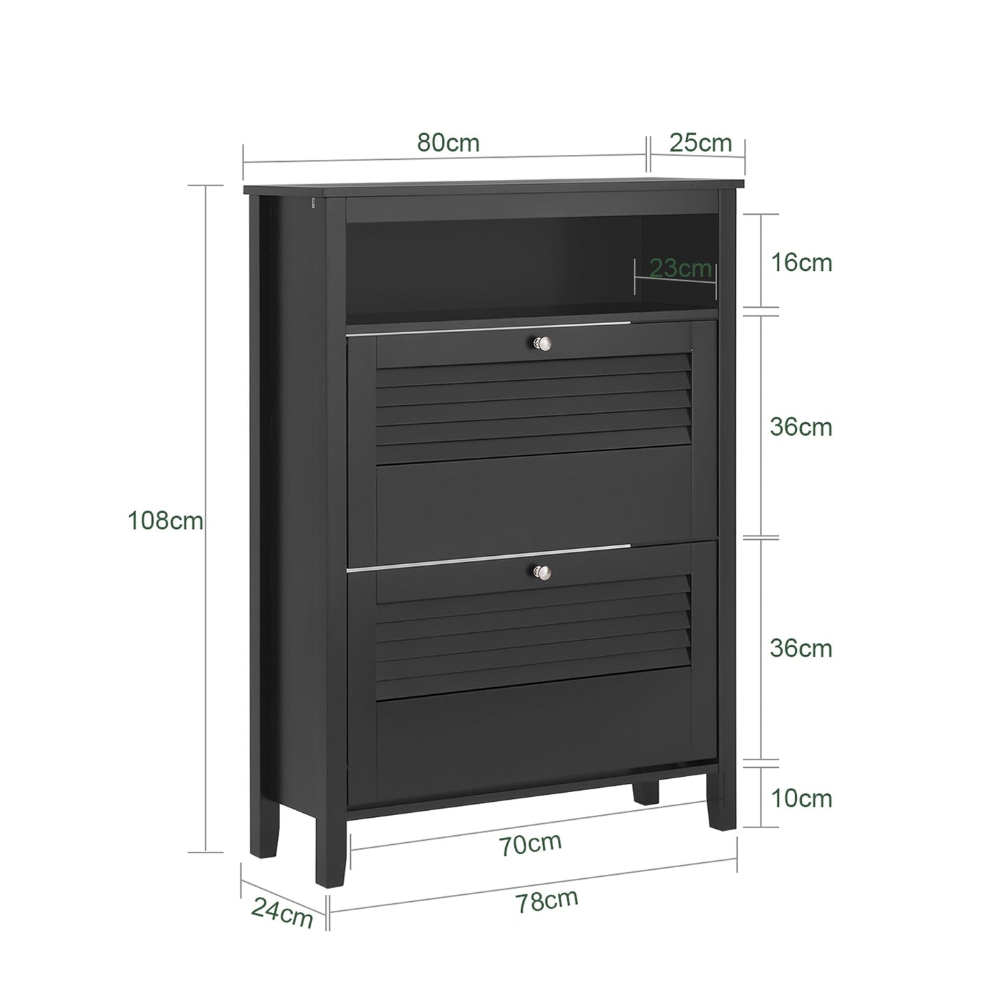 Sobuy Schoenenkast met 2 Kleppen en Opbergvak – Zwart – 80x25x108 cm