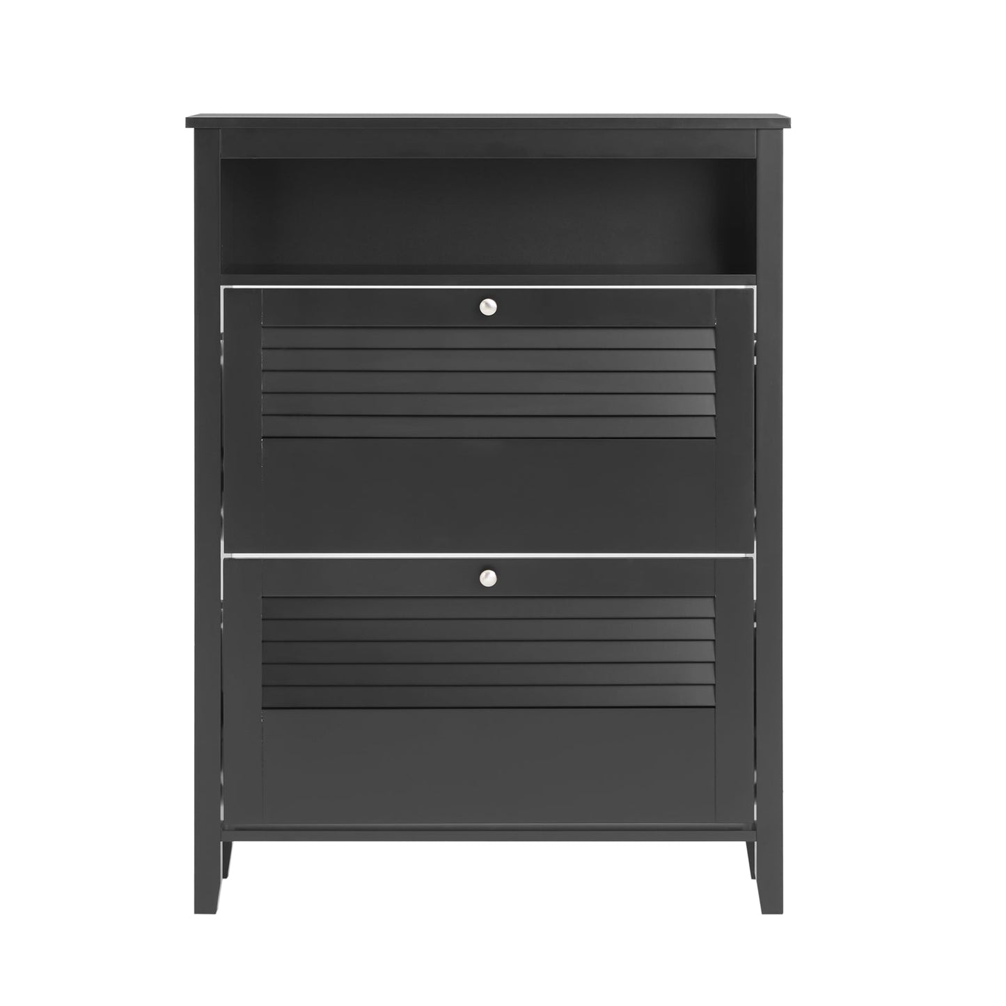 Sobuy Schoenenkast met 2 Kleppen en Opbergvak – Zwart – 80x25x108 cm
