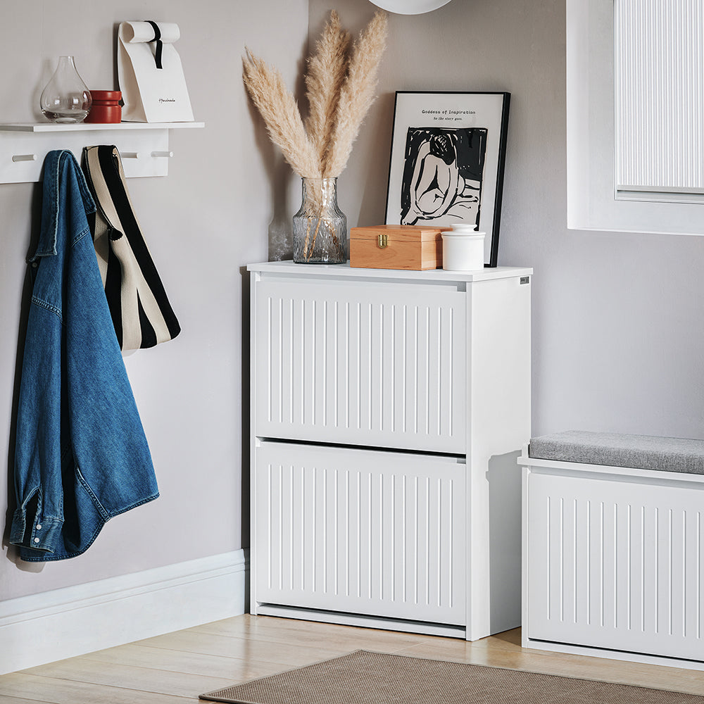 SoBuy Schoenenkast FSR165-K-W - 2 Kleppen - 26 x 61 x 81 cm - Wit