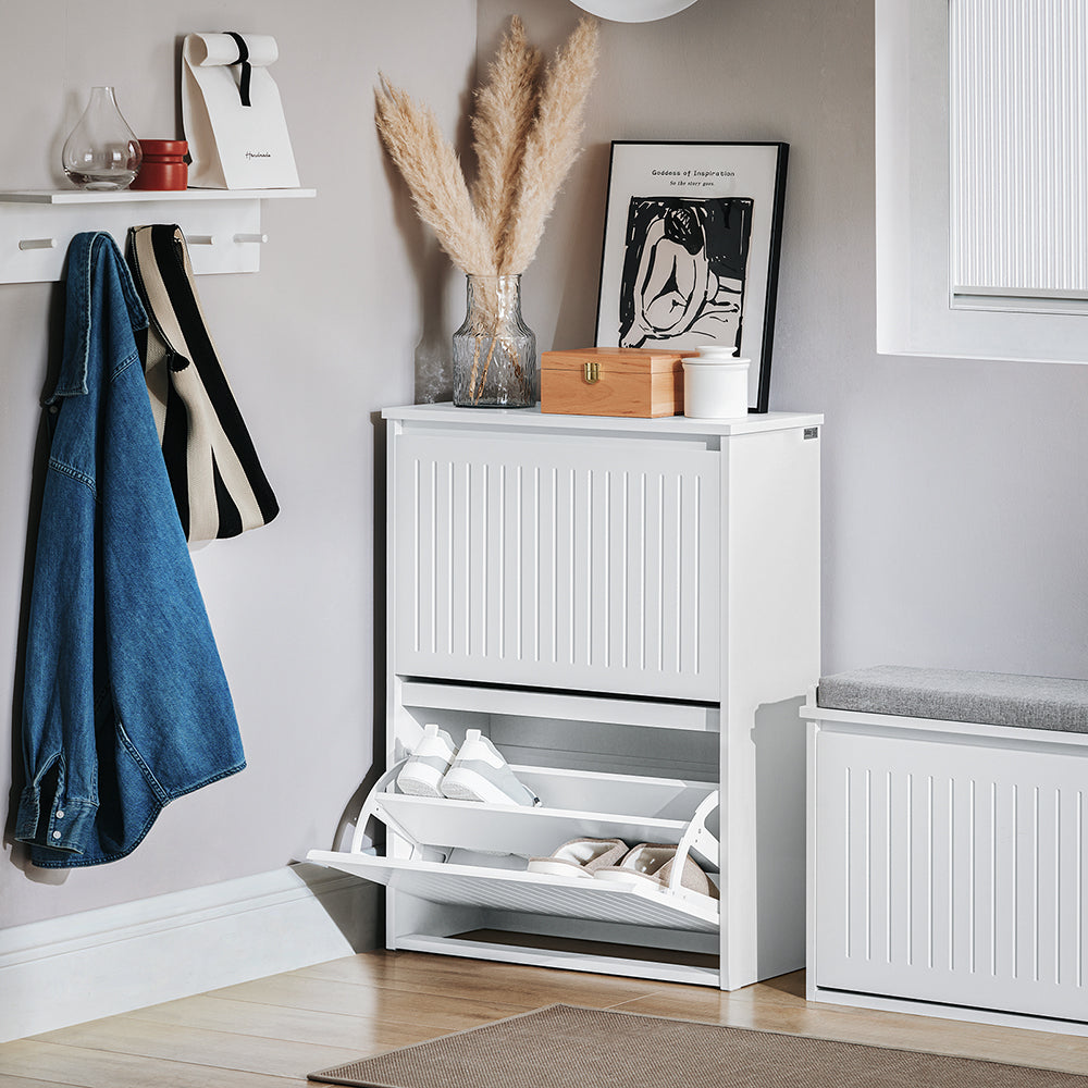 SoBuy Schoenenkast FSR165-K-W - 2 Kleppen - 26 x 61 x 81 cm - Wit