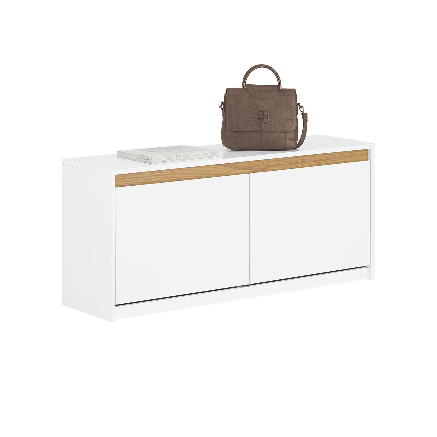 SoBuy Schoenenkast met Zitbank – Wit – 104x30x47 cm – 2 Klapladen – Modern Design