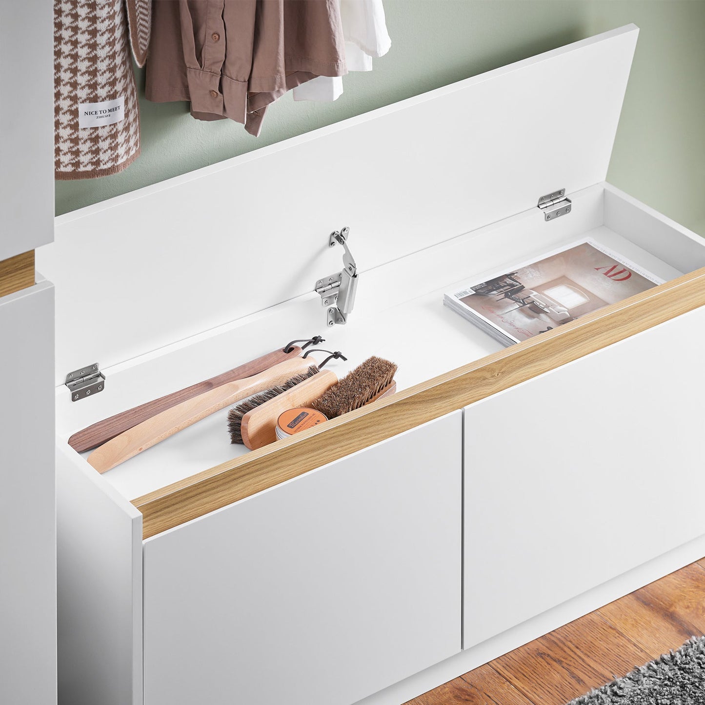 SoBuy Schoenenkast met Zitbank – Wit – 104x30x47 cm – 2 Klapladen – Modern Design