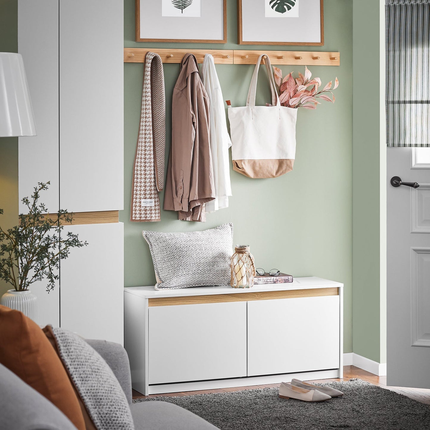 SoBuy Schoenenkast met Zitbank – Wit – 104x30x47 cm – 2 Klapladen – Modern Design