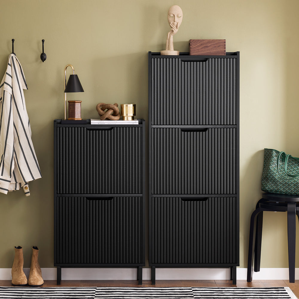 SoBuy Schoenenkast met 3 kleppen schoenenkast smal schoenenrek met 6 legvlakken schoenencommode schoenenrek