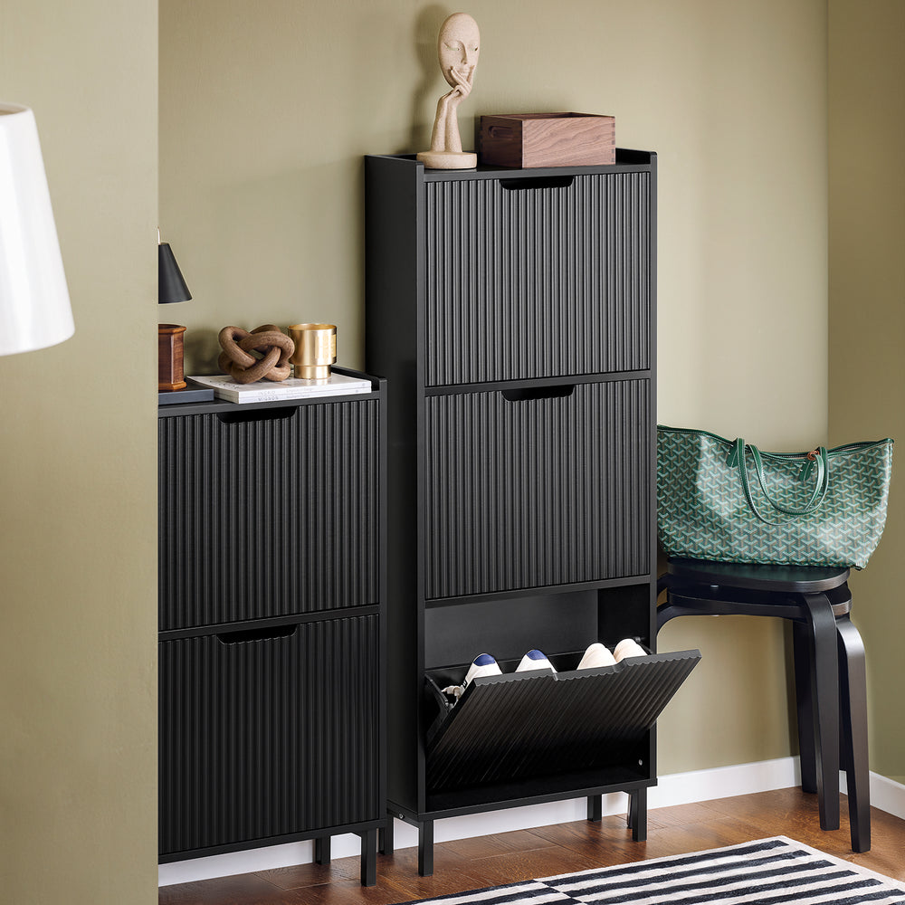 SoBuy Schoenenkast met 3 kleppen schoenenkast smal schoenenrek met 6 legvlakken schoenencommode schoenenrek