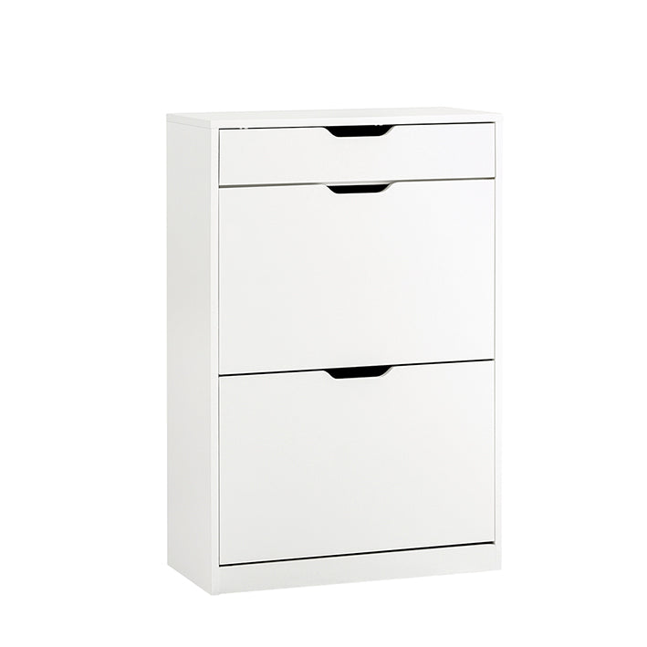 Schoenenkast met 2 Kleppen en Lade – Wit – 60×30×90 cm – Moderne Hal Schoenenopberger