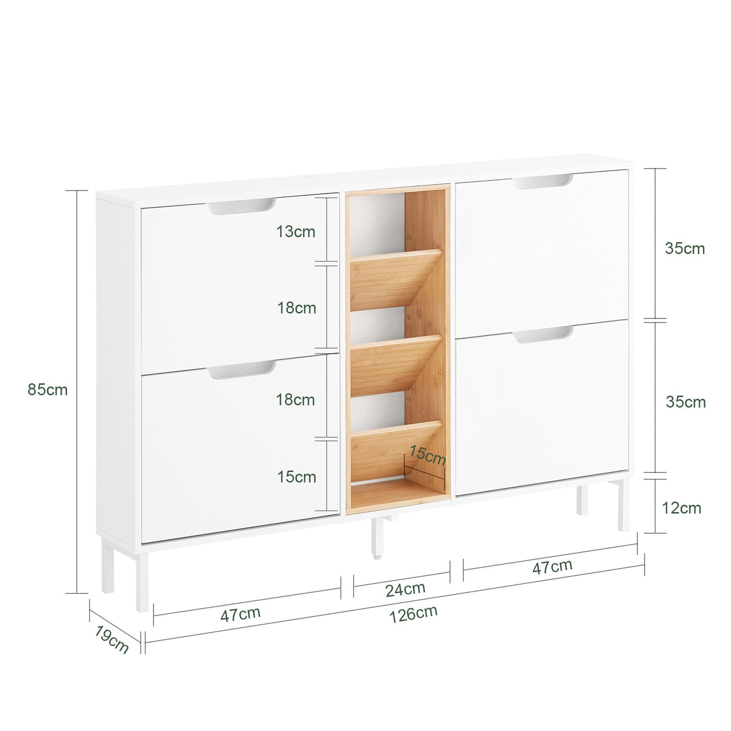 SoBuy Schoenenkast FSR183-WN - 4 Kieplades - 3 Open Vakken - 126 x 19 x 85 cm - Wit