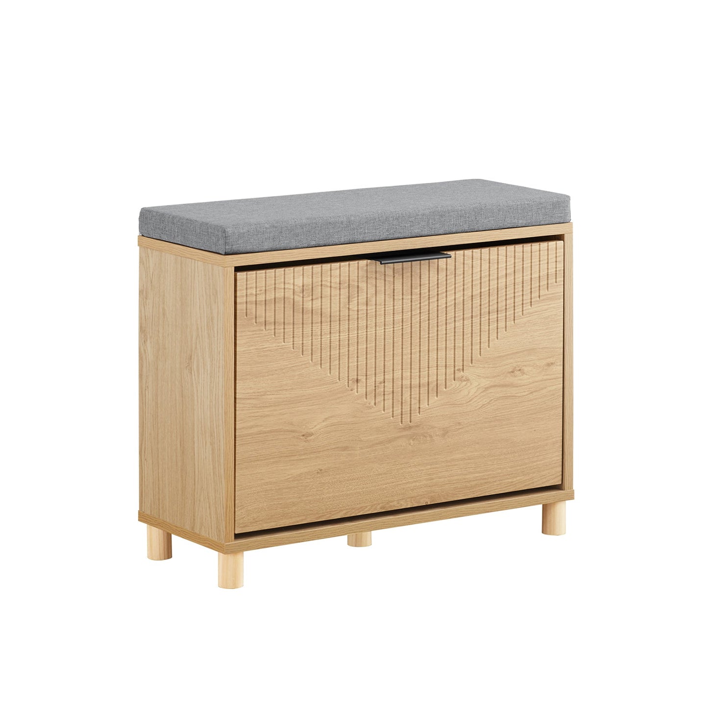 SoBuy FSR199-N Schoenenbank met Opbergruimte en Gevoerd Kussen, Grijs en Licht Hout, 60 x 24 x 50 cm