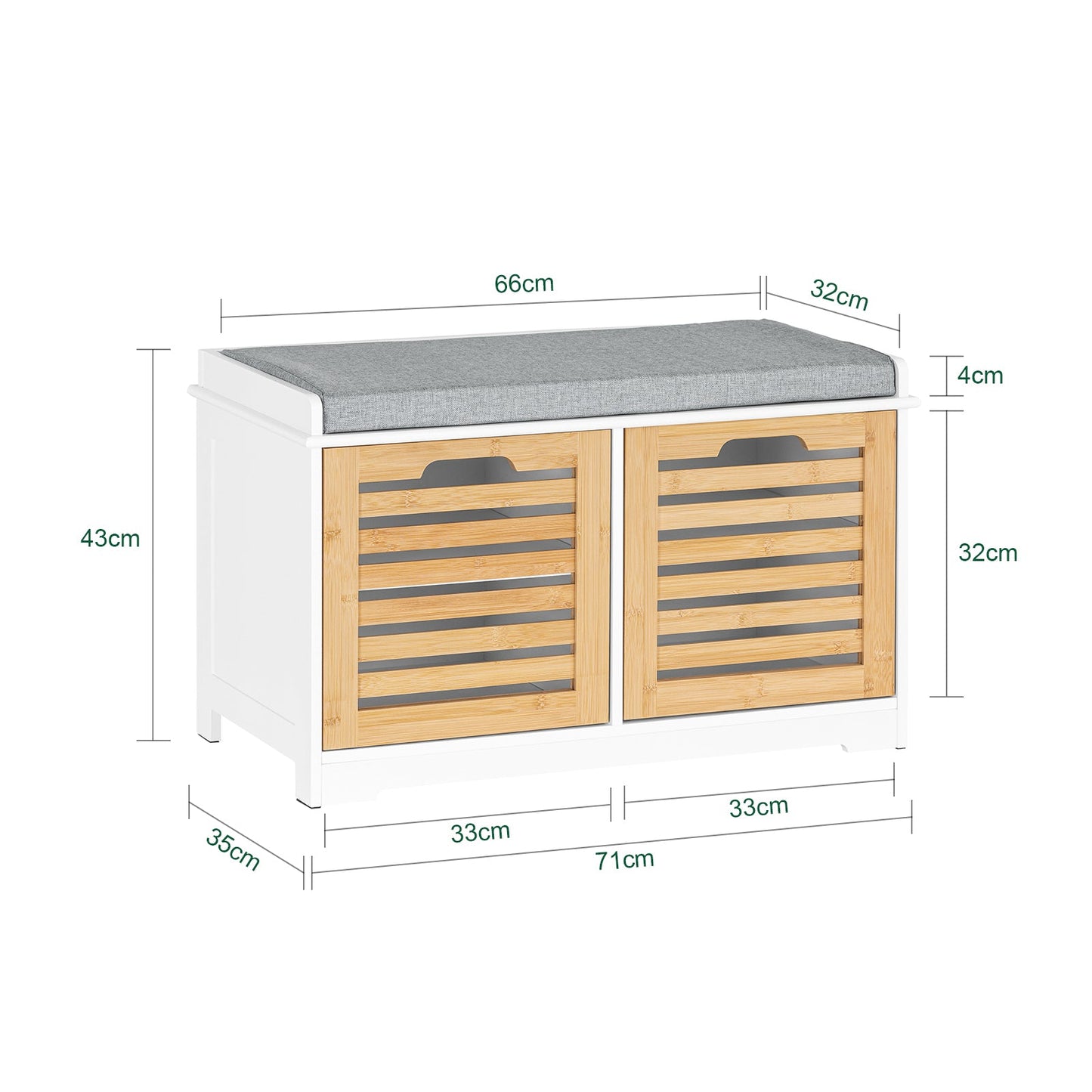 Schoenenbank met Opbergruimte en Kussen – 71x35x43 cm – Wit & Ecru – SoBuy FSR23-II-WN
