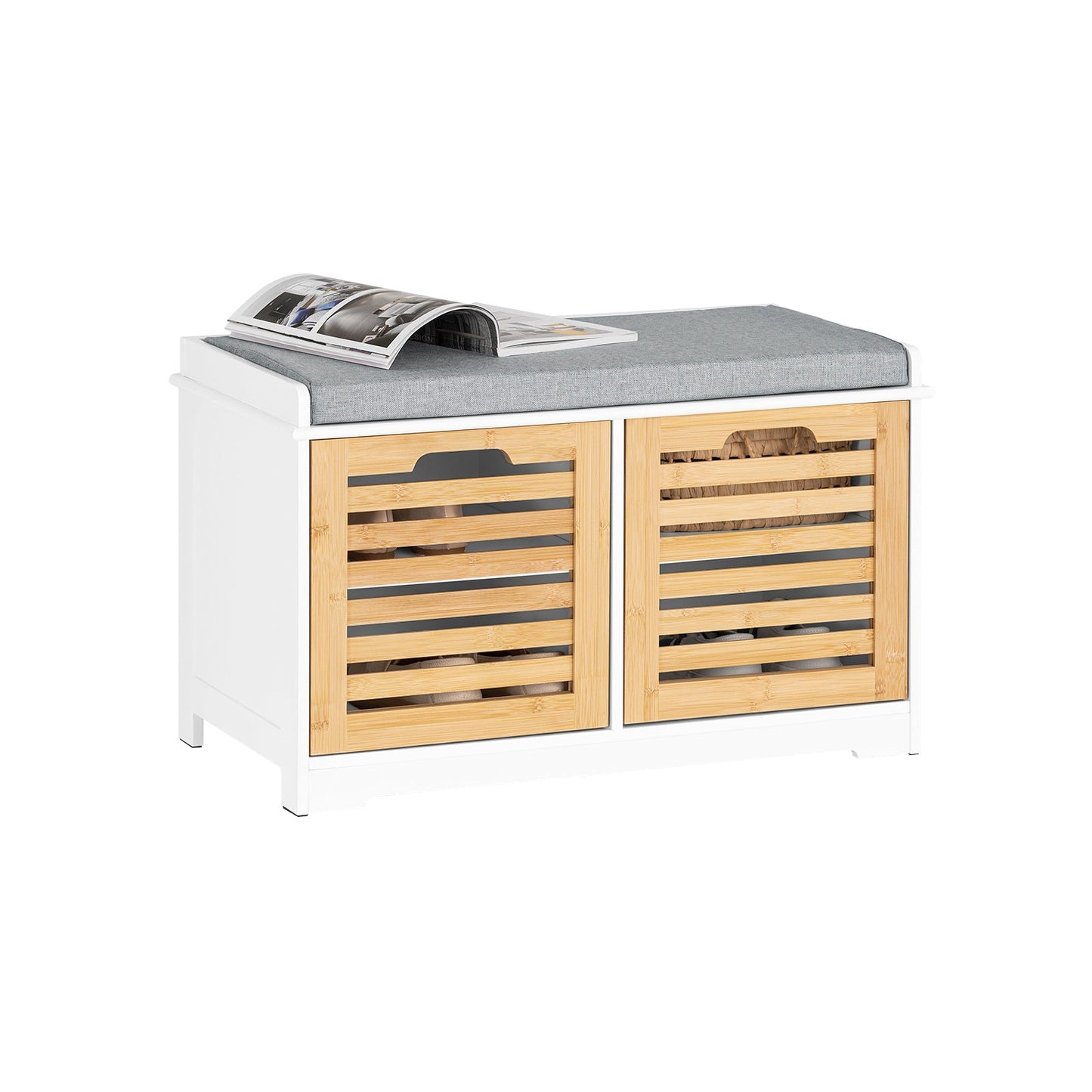 Schoenenbank met Opbergruimte en Kussen – 71x35x43 cm – Wit & Ecru – SoBuy FSR23-II-WN