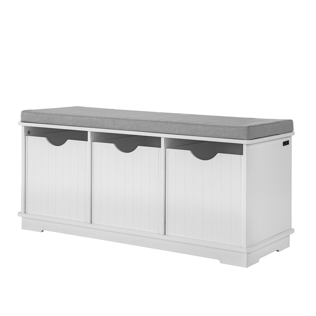 SoBuy Schoenenkast met gestoffeerd zitvlak - 3 Manden -Landelijk - Max. 120 kg -100 x 36 x 46 cm - Wit / Grijs