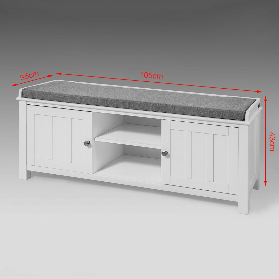 SoBuy Schoenenkast met gestoffeerd zitvlak - 2 Kasten -Landelijk - Max. 120 kg -103 x 34 x 43 cm - Wit / Grijs