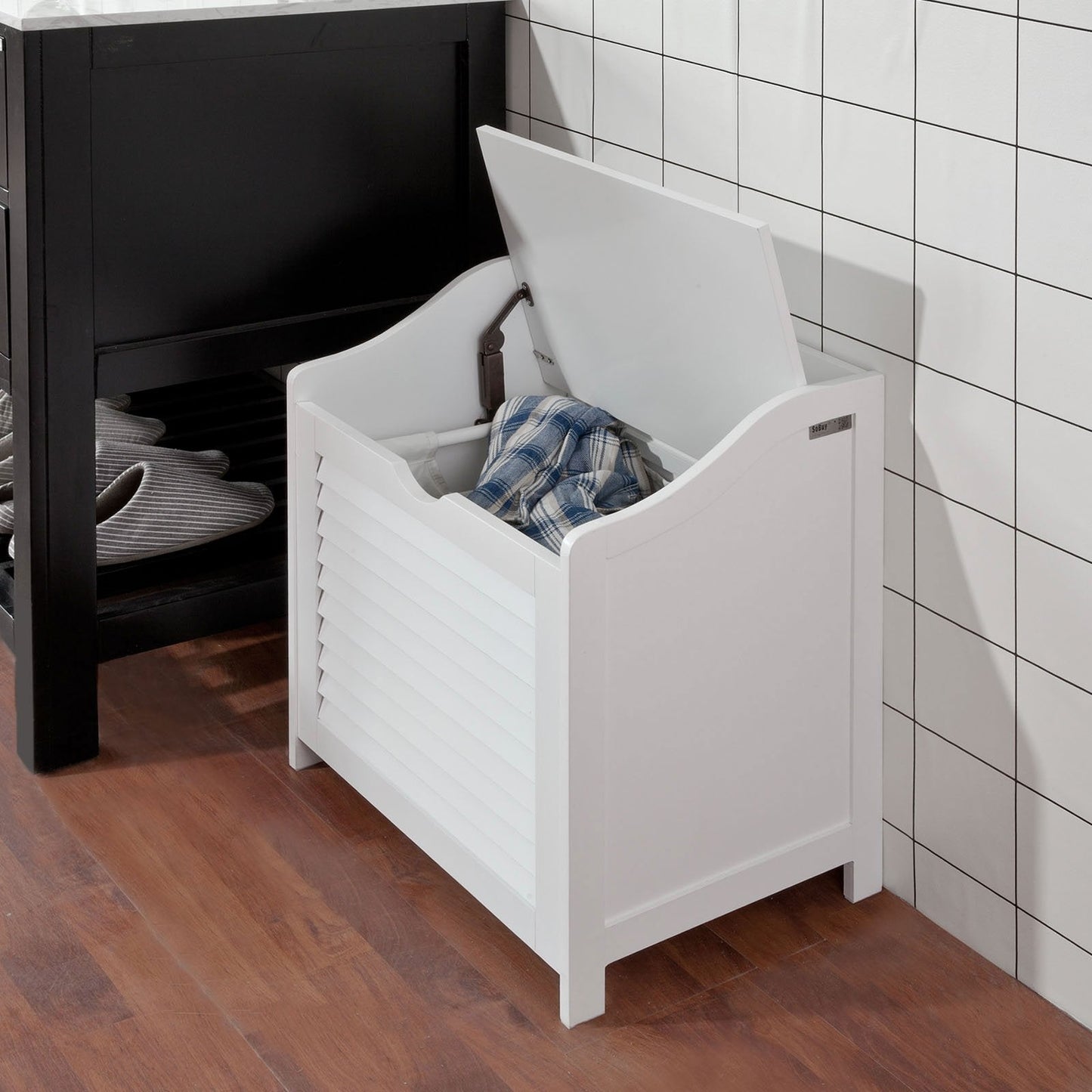 SoBuy Wasmand met Deksel - 50 x 35 x53 cm - Wit