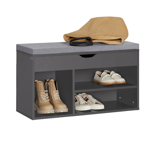 SoBuy Schoenenkast met gestoffeerd zitvlak - 1 Lade & Opberplanken - Max. 120 kg -80 x 31 x 48 cm - Zwart