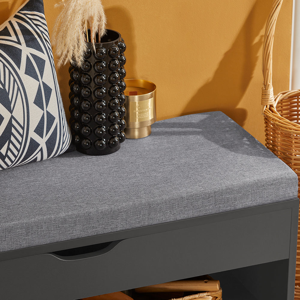SoBuy Schoenenkast met gestoffeerd zitvlak - 1 Lade & Opberplanken - Max. 120 kg -80 x 31 x 48 cm - Zwart