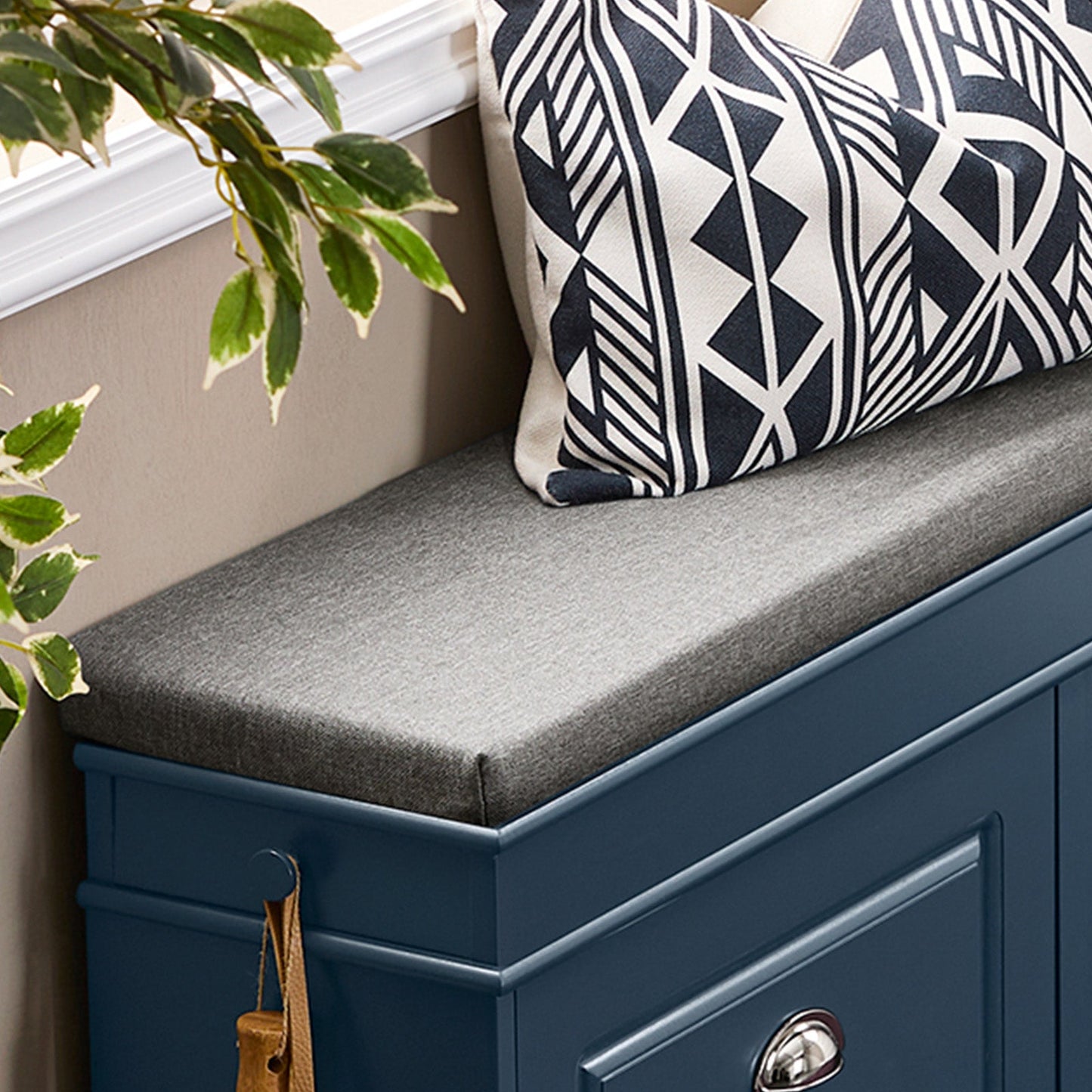 SoBuy Schoenenkast & Schoenenbank Hal – 2 Kleppen – Met Verwijderbaar Kussen – Smalle Hal – Gelakt Hout – L104 x D24 x H51 cm – Blauw