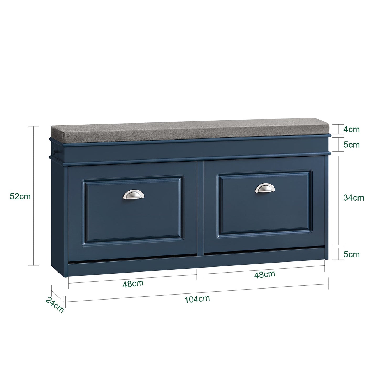 SoBuy Schoenenkast & Schoenenbank Hal – 2 Kleppen – Met Verwijderbaar Kussen – Smalle Hal – Gelakt Hout – L104 x D24 x H51 cm – Blauw