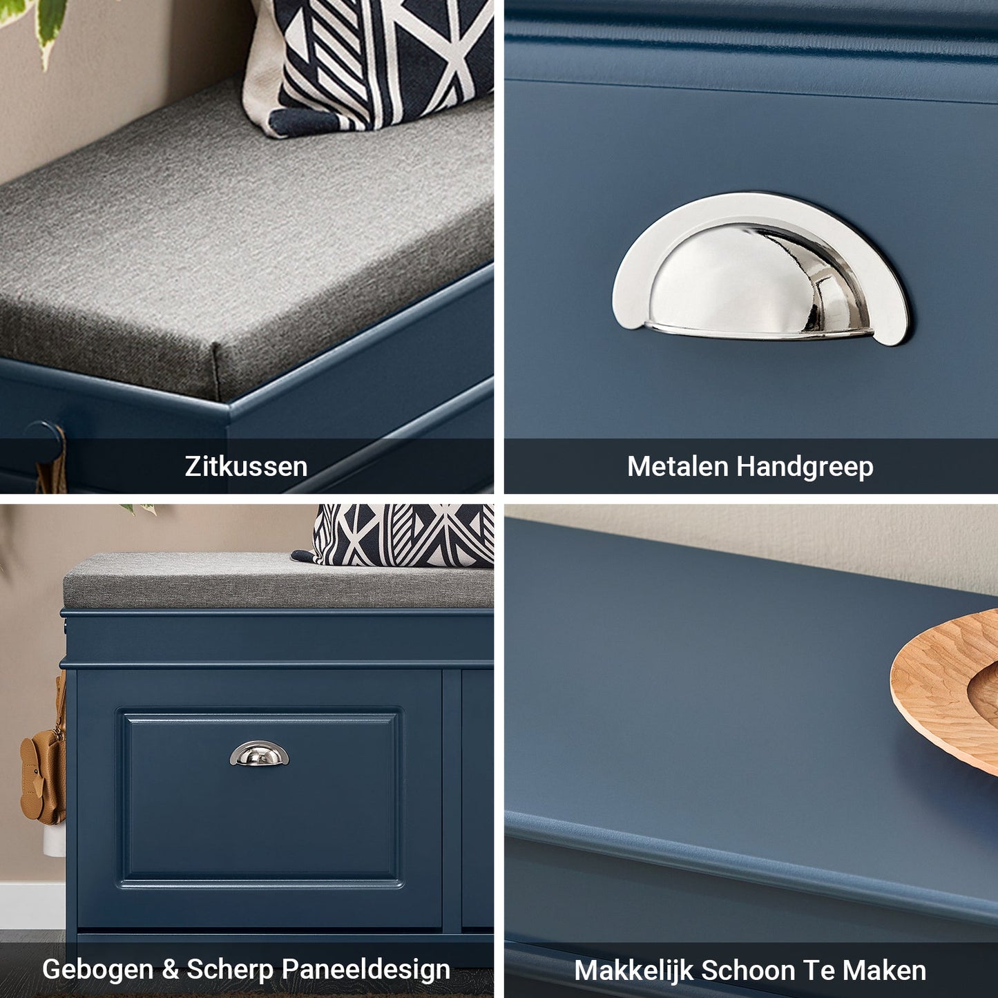 SoBuy Schoenenkast & Schoenenbank Hal – 2 Kleppen – Met Verwijderbaar Kussen – Smalle Hal – Gelakt Hout – L104 x D24 x H51 cm – Blauw