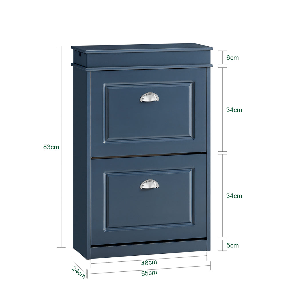 SoBuy FSR78-B schoenenkast met 2 kleppen, 1 lade en 1 haak - 55 x 24 x 83 cm - Blauw