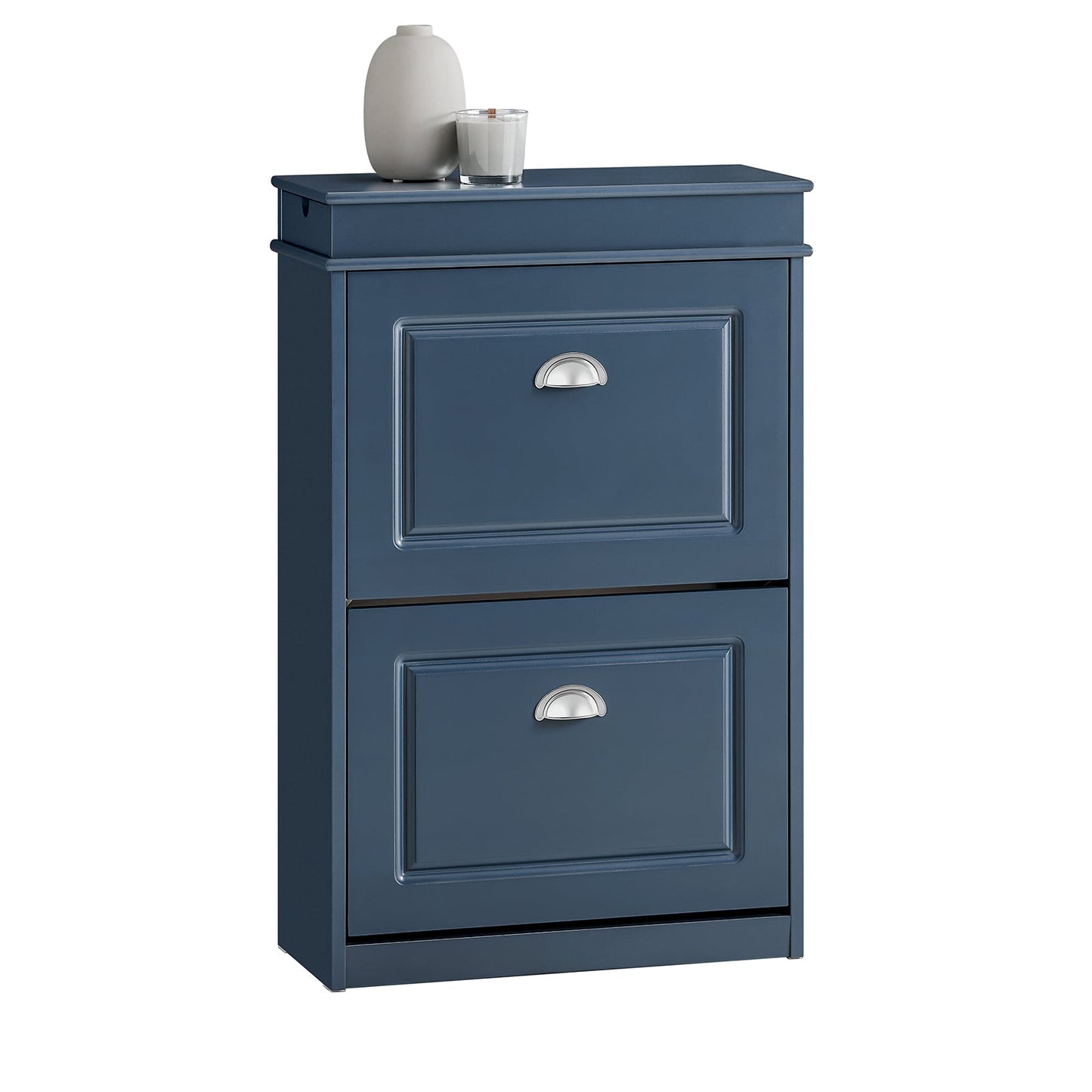 SoBuy FSR78-B schoenenkast met 2 kleppen, 1 lade en 1 haak - 55 x 24 x 83 cm - Blauw
