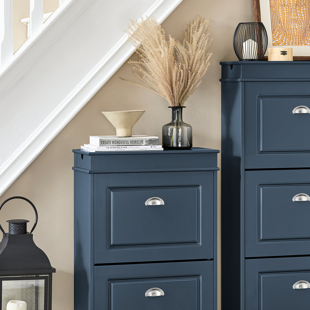 SoBuy FSR78-B schoenenkast met 2 kleppen, 1 lade en 1 haak - 55 x 24 x 83 cm - Blauw