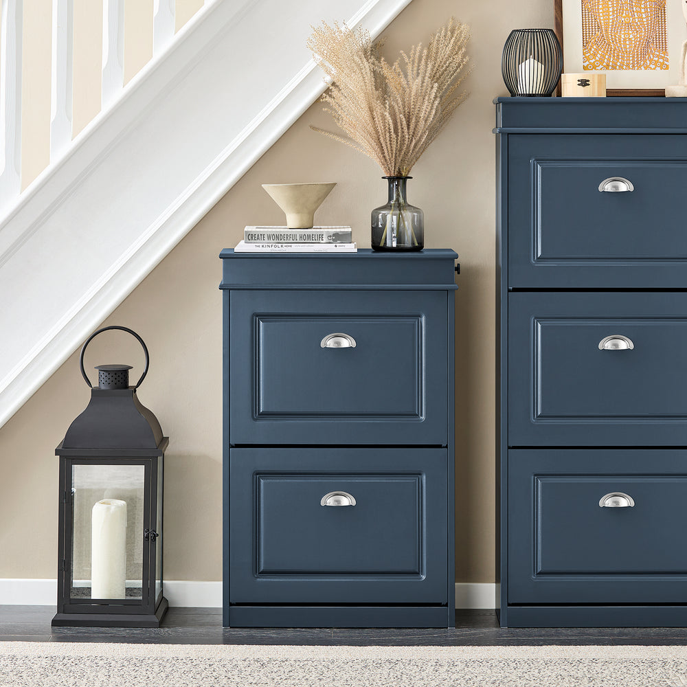 SoBuy FSR78-B schoenenkast met 2 kleppen, 1 lade en 1 haak - 55 x 24 x 83 cm - Blauw