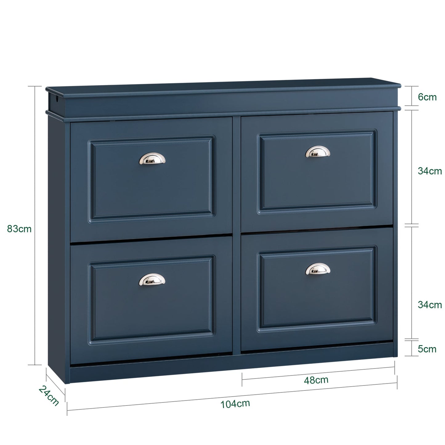 SoBuy Schoenenkast met 4 Kleppen – Slank Schoenenmeubel voor Hal en Entree – 105x24x83 cm – Blauw