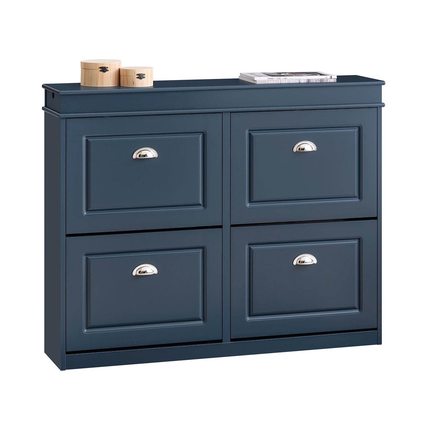 SoBuy Schoenenkast met 4 Kleppen – Slank Schoenenmeubel voor Hal en Entree – 105x24x83 cm – Blauw