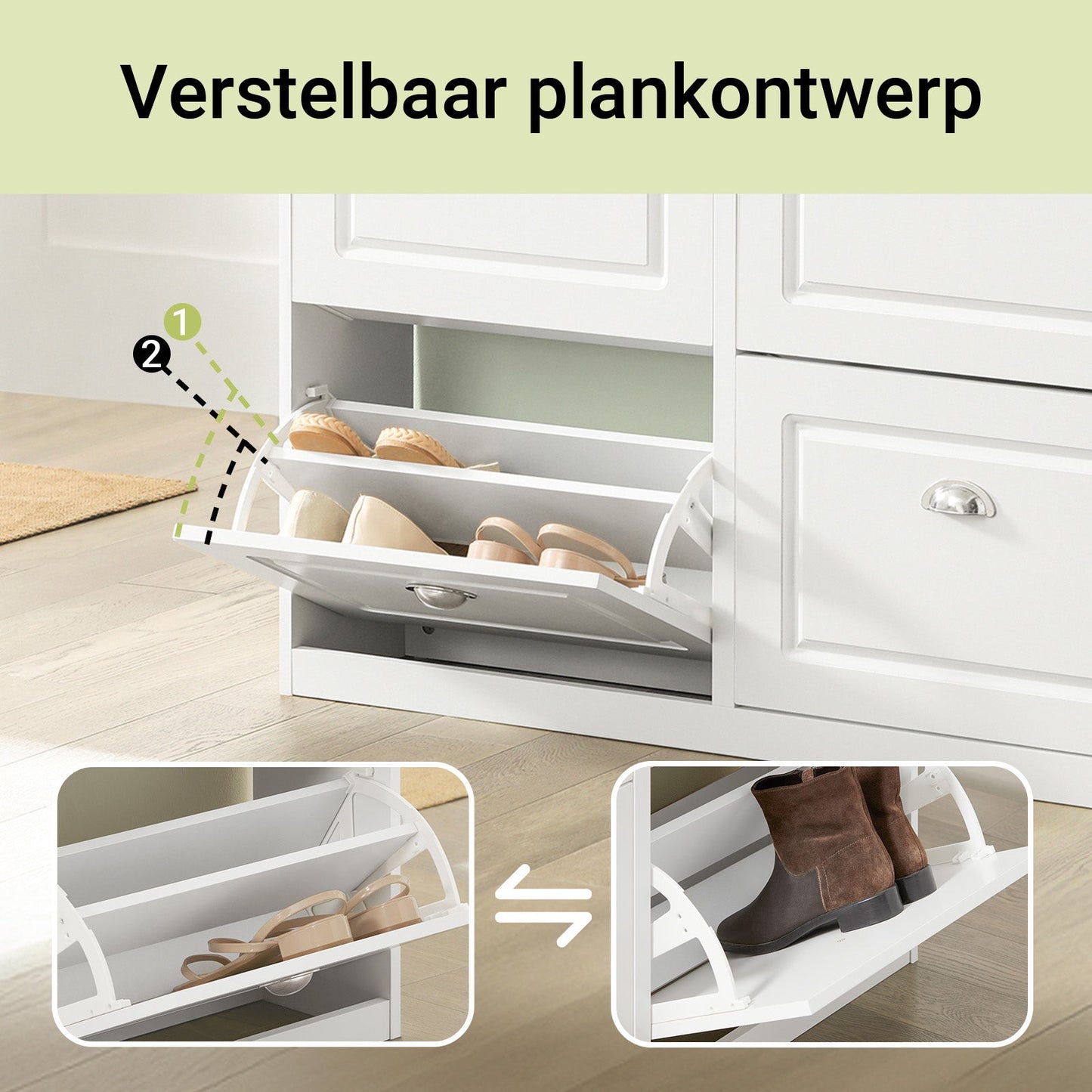 SoBuy FSR79-W Schoenenkast met 4 Kleppen - 105x24x83 cm - Wit - Ruimte voor 16 Paar Schoenen