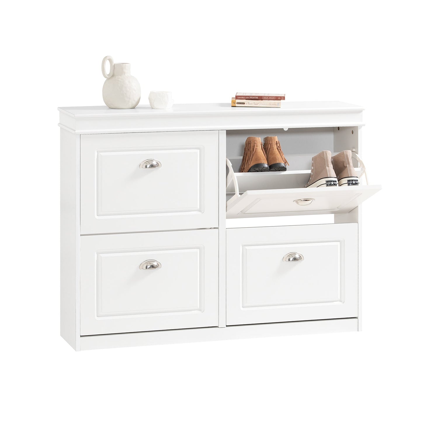 SoBuy FSR79-W Schoenenkast met 4 Kleppen - 105x24x83 cm - Wit - Ruimte voor 16 Paar Schoenen