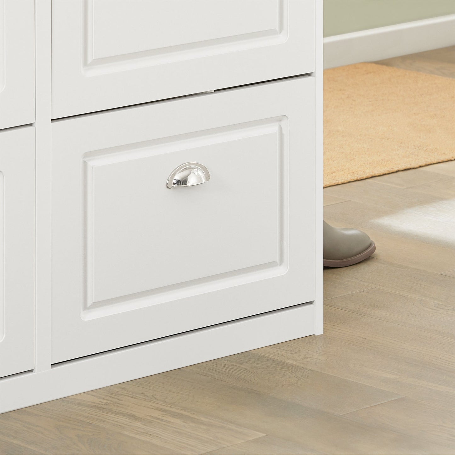 SoBuy FSR79-W Schoenenkast met 4 Kleppen - 105x24x83 cm - Wit - Ruimte voor 16 Paar Schoenen