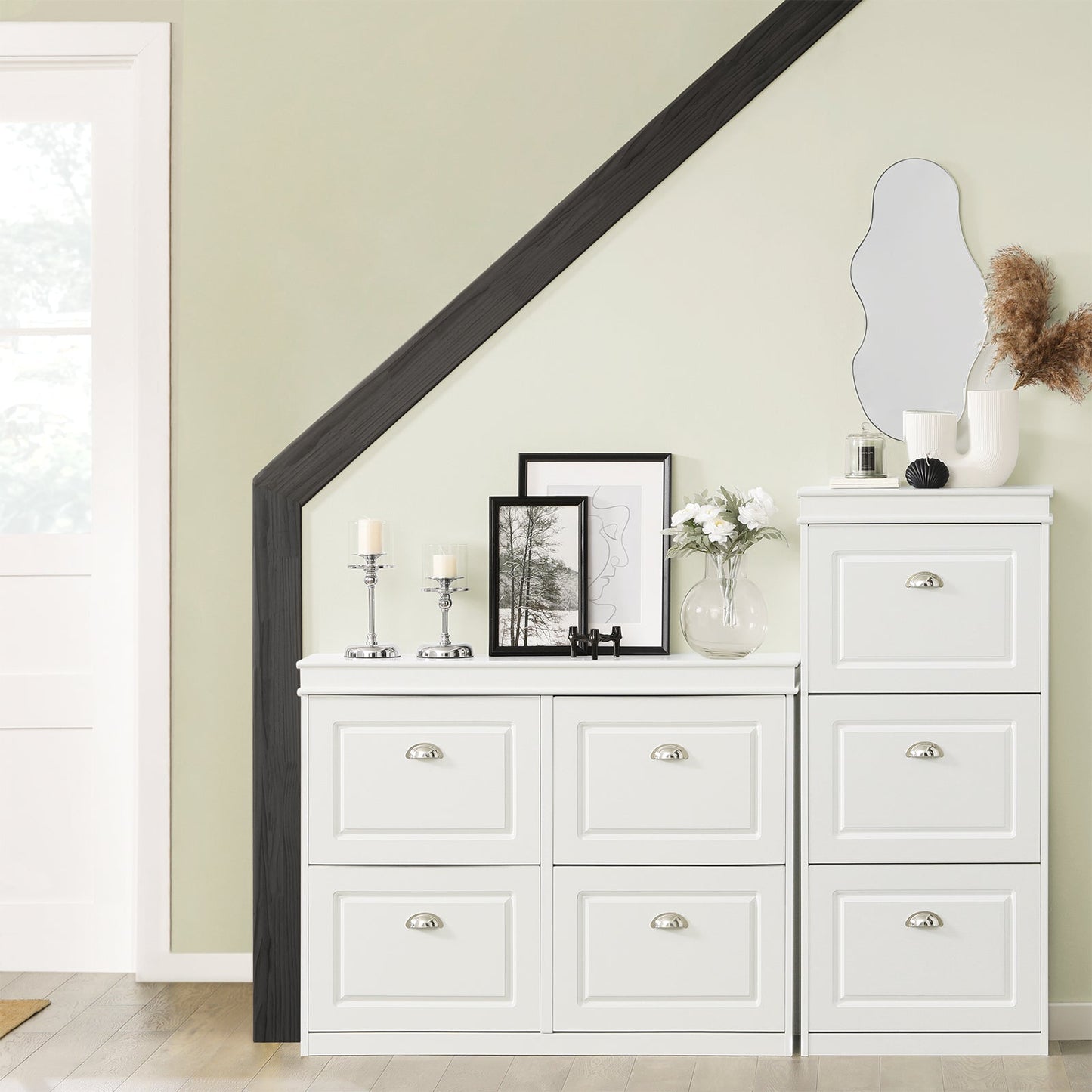 SoBuy FSR79-W Schoenenkast met 4 Kleppen - 105x24x83 cm - Wit - Ruimte voor 16 Paar Schoenen