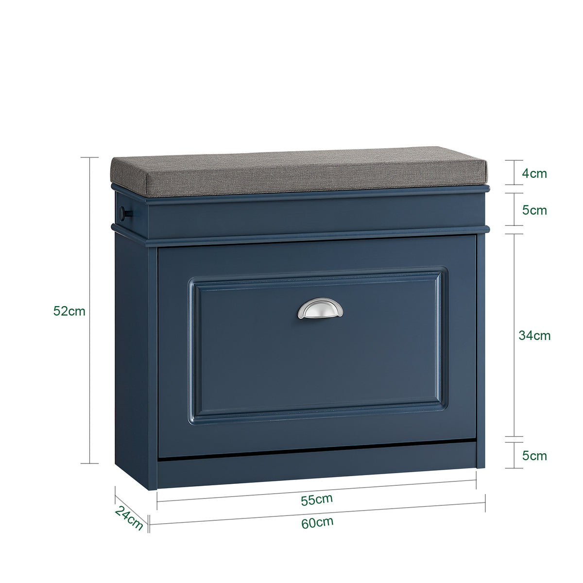 SoBuy Schoenenkast met Zitkussen en Opbergruimte - Blauw - 60 x 24 x 52 cm