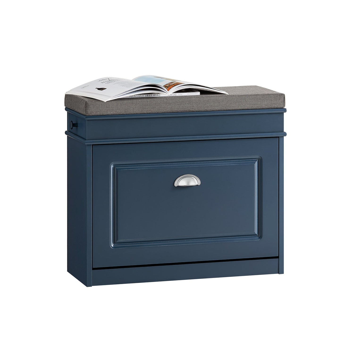 SoBuy Schoenenkast met Zitkussen en Opbergruimte - Blauw - 60 x 24 x 52 cm