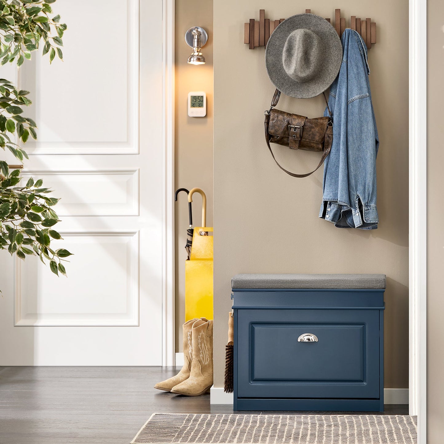 SoBuy Schoenenkast met Zitkussen en Opbergruimte - Blauw - 60 x 24 x 52 cm
