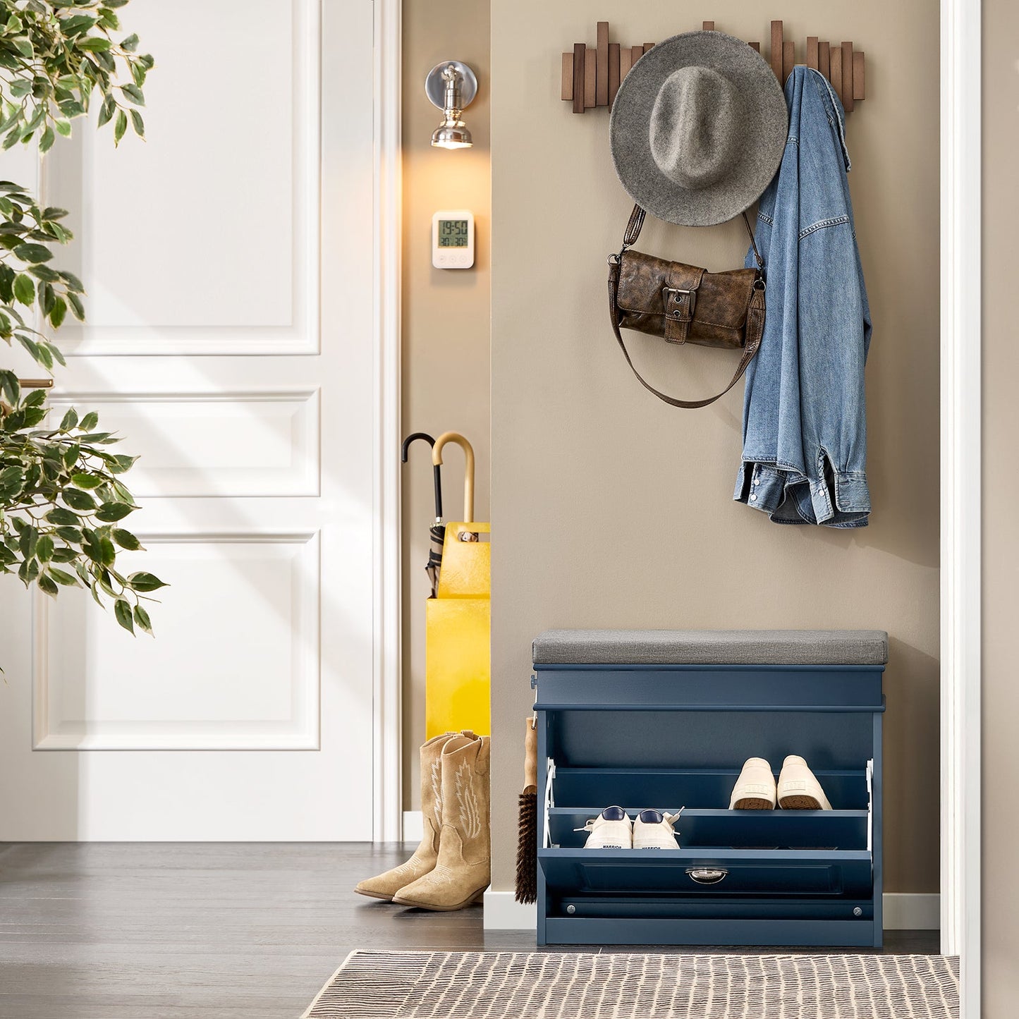 SoBuy Schoenenkast met Zitkussen en Opbergruimte - Blauw - 60 x 24 x 52 cm