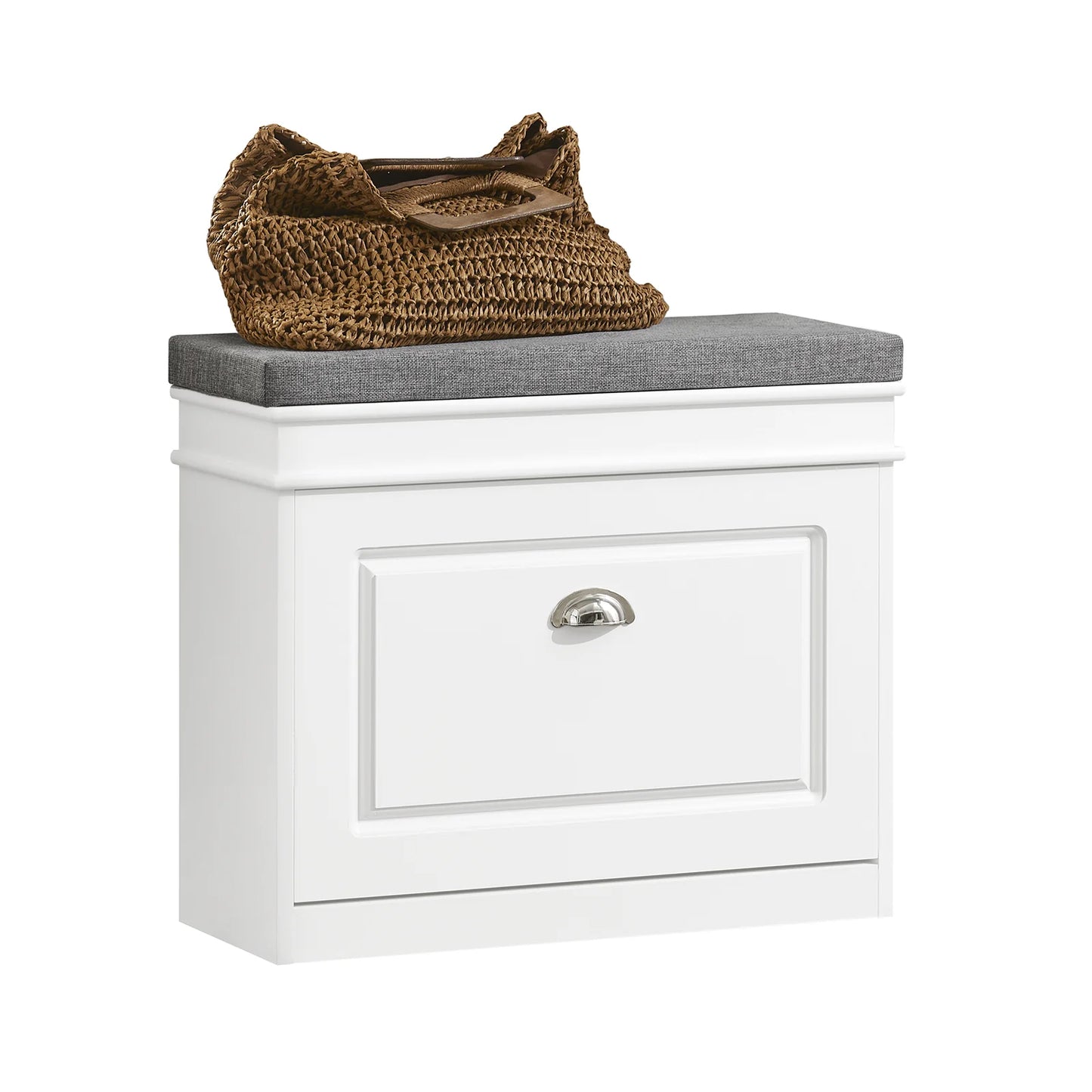 SoBuy – Schoenbank Schoenenkast – 60 x 24 x 51 cm – Voorzien Van Gecapitonneerde Zitting En Verborgen Opbergruimte En E1 MDF Constructie – Voor Gang En Slaapkamer – Wit Hout