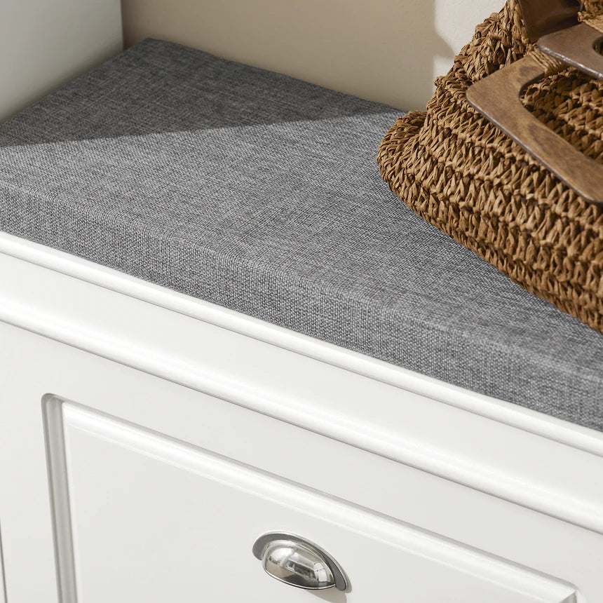 SoBuy – Schoenbank Schoenenkast – 60 x 24 x 51 cm – Voorzien Van Gecapitonneerde Zitting En Verborgen Opbergruimte En E1 MDF Constructie – Voor Gang En Slaapkamer – Wit Hout