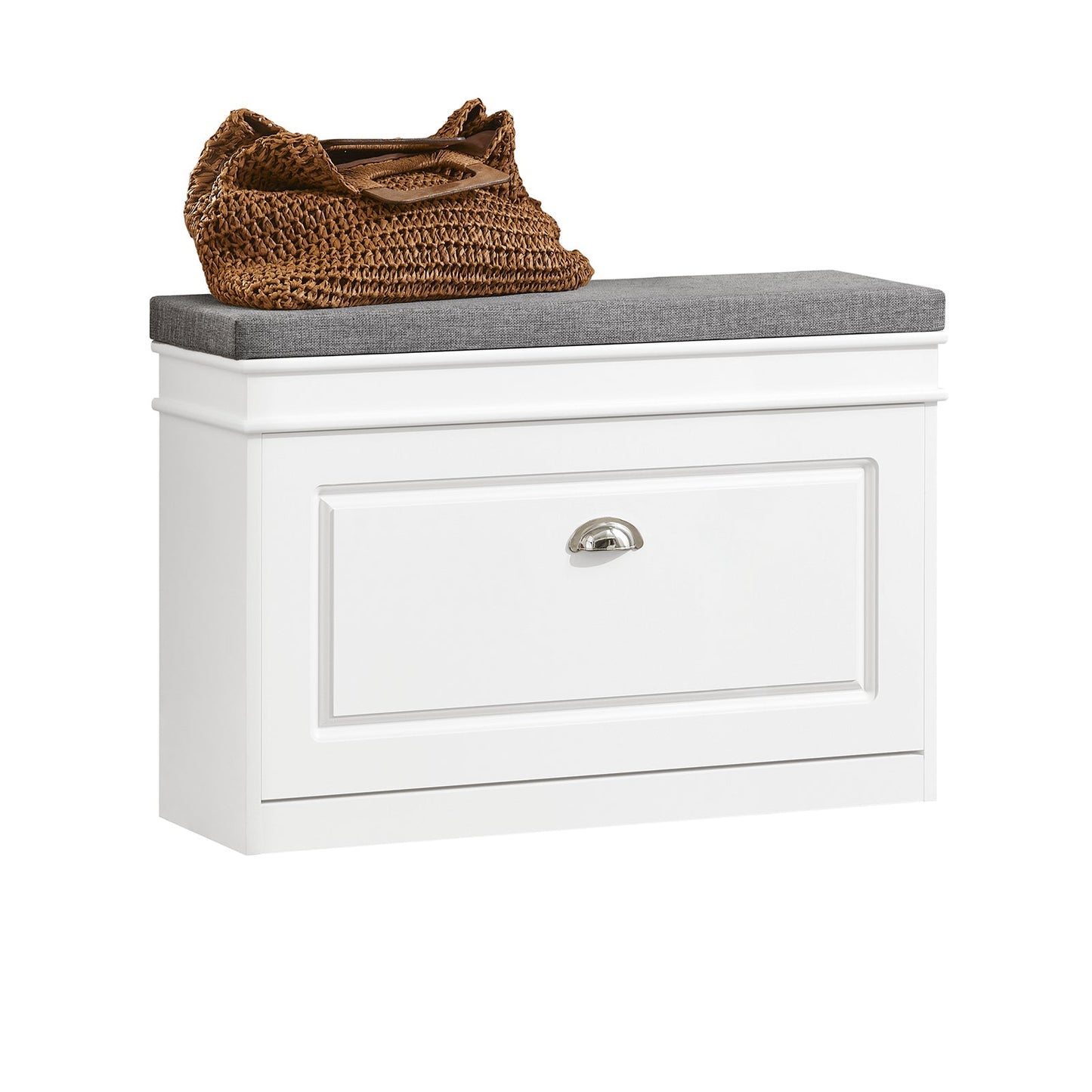 SoBuy Schoenenbank met Opbergruimte en Zitkussen – Wit – 75 x 24 x 51 cm – Compact Halmeubel met Klep