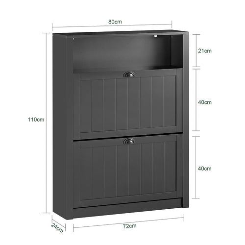 SoBuy Schoenenkast - 2 Kleppen - 80 x 24 x 110 cm - Antraciet