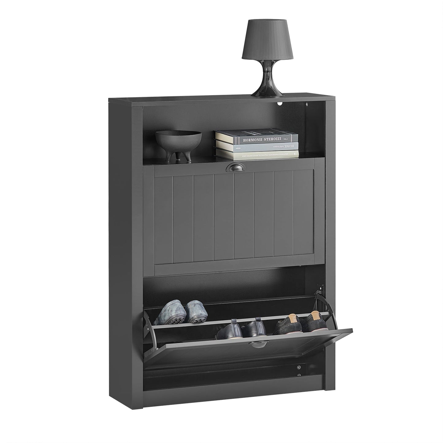 SoBuy Schoenenkast - 2 Kleppen - 80 x 24 x 110 cm - Antraciet