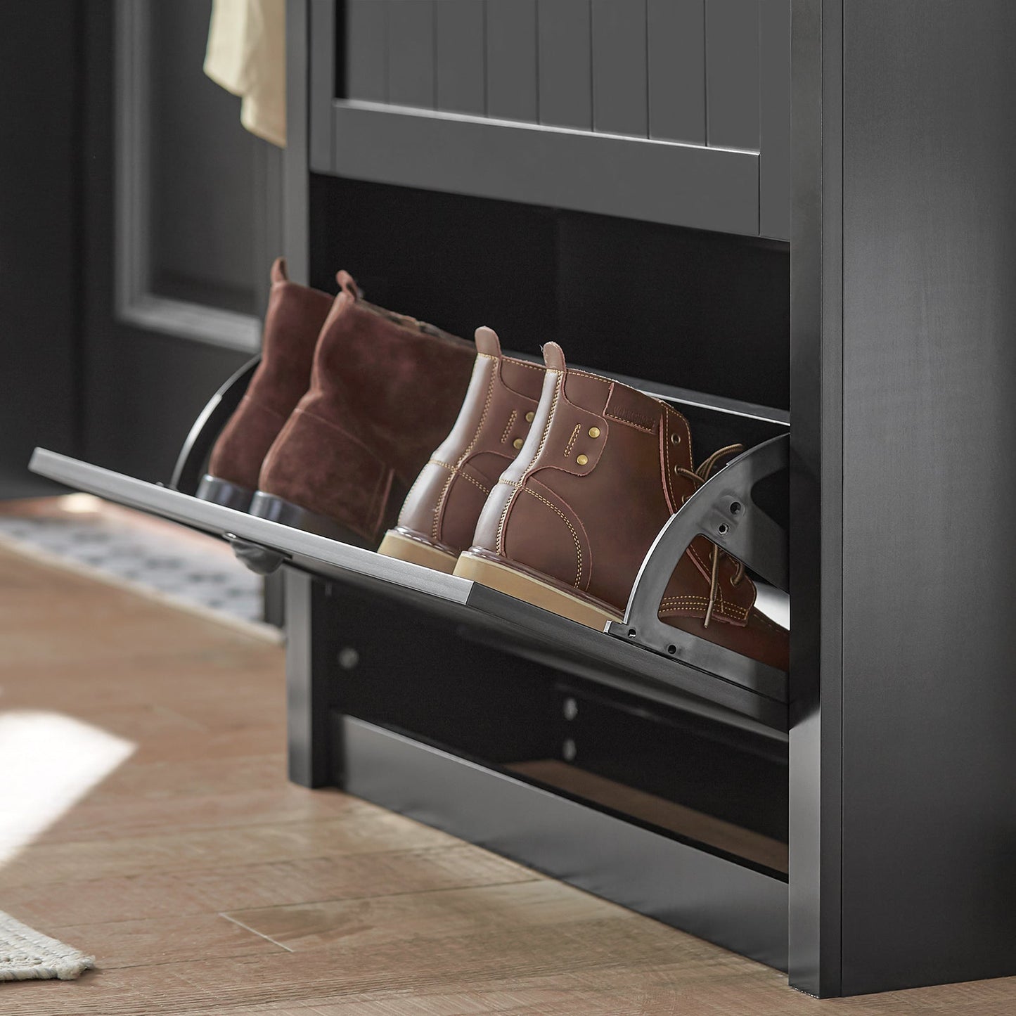 SoBuy Schoenenkast - 2 Kleppen - 80 x 24 x 110 cm - Antraciet