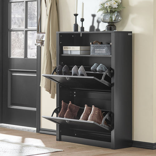 SoBuy Schoenenkast - 2 Kleppen - 80 x 24 x 110 cm - Antraciet