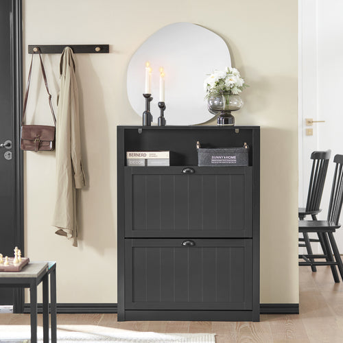 SoBuy Schoenenkast - 2 Kleppen - 80 x 24 x 110 cm - Antraciet